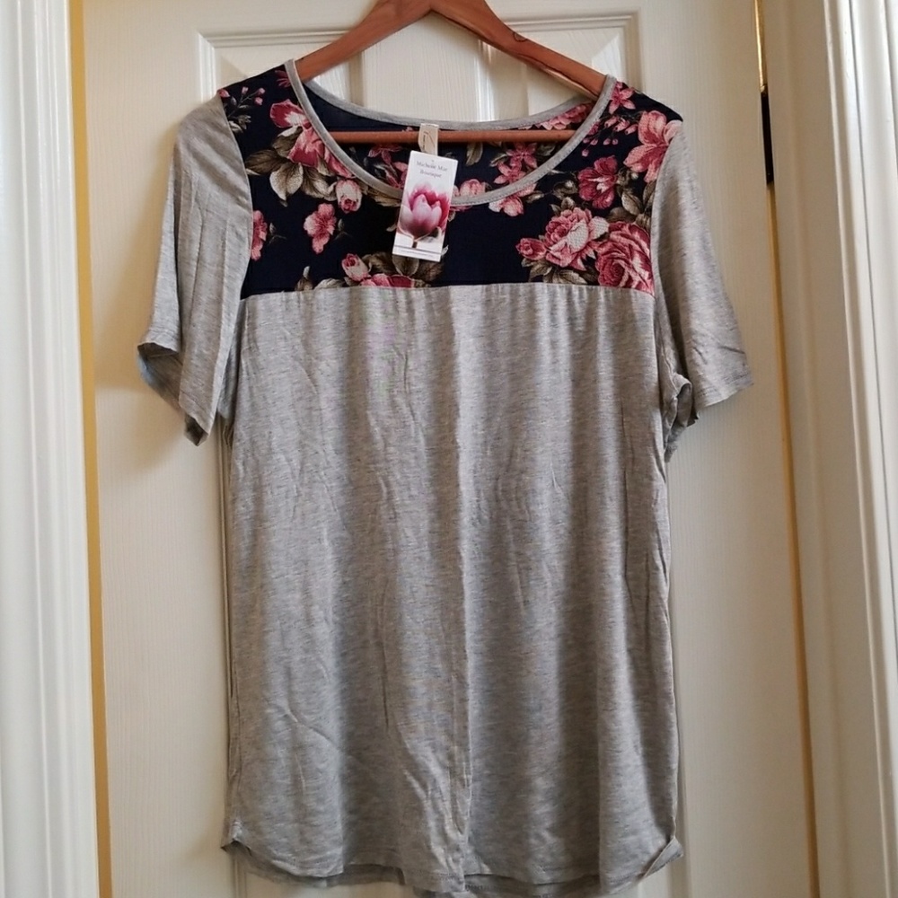 Grey Floral Contrast Tee